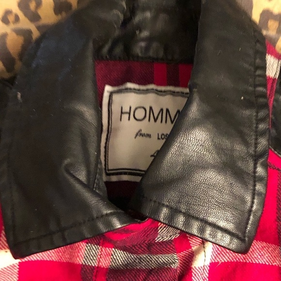 Hommage large Red Flannel Sleeveless Top w/ Faux Leather & Studs - Picture 12 of 14